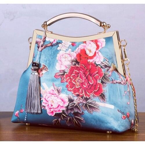 Retro Chinese Style Cheongsam Hand Bag 2021 New Peony Handbag Female Shoulder Bag