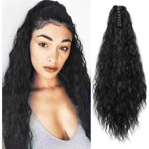 Azqueen Drawstring Curly Ponytail Hair Synthetic Long Curly Ponytail Extension for Women Black golden Clip in Ponytail Hair