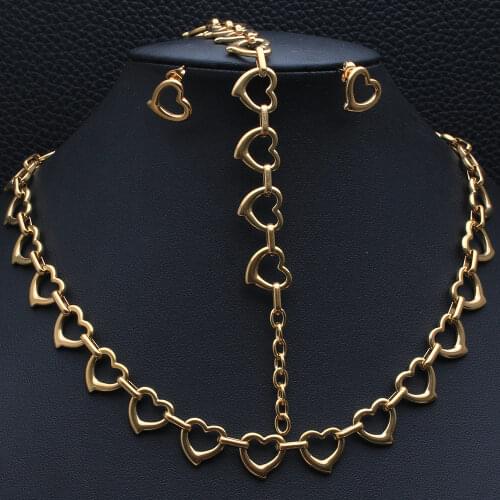 Fashion Stainless Steel Vintage Jewelry Gold Silver Color Plated Bracelet Heart Necklace Earrings Sets For Women SGIKAAADF
