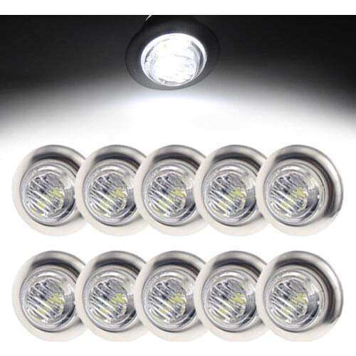 10pcs 12V 3LED 3/4" Round White Trailer Chrome Side Marker Lights Trucks Tractors Clearance Lights Lamp Bullet Lamp Waterproof