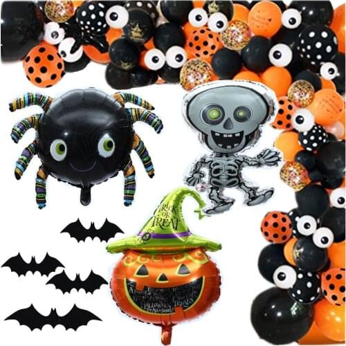 119PCS Halloween Balloon Arch Garland Kit With Spider Bat Skeleton Balloon For Kids Halloween Theme Party Background Decorations