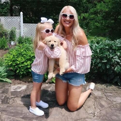 2019 Summer Family Matching Mother Daughter Mom Girl Kid Family Look Clothing The Same Clothes For Mom And Daughter Sling Stripe