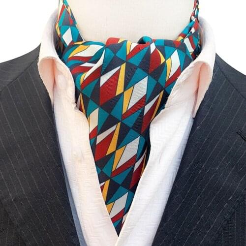 2021 Men Polyester Silk Paisley Striped Plaid Necktie British Jacquard Weave Ascot Neck Tie Groom Business Wedding Party Cravat