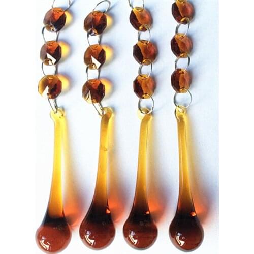 Top Quality 50pcs 150MM Garland Strands Amber Glass Crystal Chandelier Parts Home Decoration (14mm Octagon + 20*80mm Raindrop)