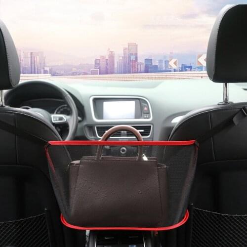 Car Net Pocket Handbag Holder Universal Multifunction Car Organizer Seat Gap Storage Mesh Pocket Interior Accessories black red