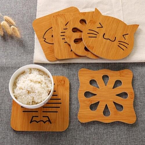 Bamboo Hollow Cats Owl Shape Heat Resistant Pad Cup Holder Placemat Coasters Kitchen Accessories Table Decoration