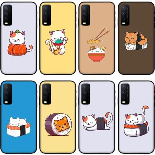 Cute cat Sushi Phone case for vivo y30 y50 y53 y52 y31 y53 , Protective silicone case for vivo Y18 Y19 Y15 Y12 Y51 Y85 Y97 Y70s