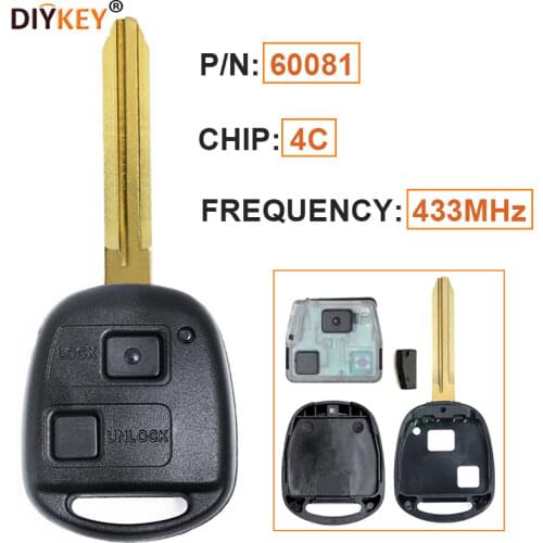 KEYECU Remote Car Key Fob 433MHz 4C 2 Button for Toyota RAV4 Corolla Yaris P/N:60081