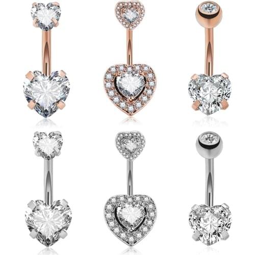 Surgical Steel Navel Belly Button Ring Barbell Zircon Heart Piercing Sexy Belly Bars Belly Button Rings Belly Piercing Jewelry