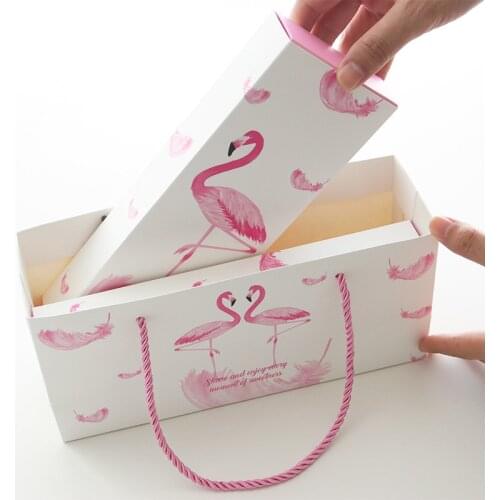 Creative Flamingo Green Leaves Tote Bag Nougat Cookies Gift Box Wedding Chocolate Cake Bread Packing Paper Bag Paperboard Boxs