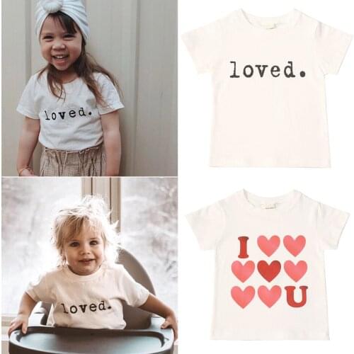 Summer Baby Girl Tshirt Loved Boys T Shirts Letter Printed Heart Lovely Printing Kawaii Kids T Shirt JYF