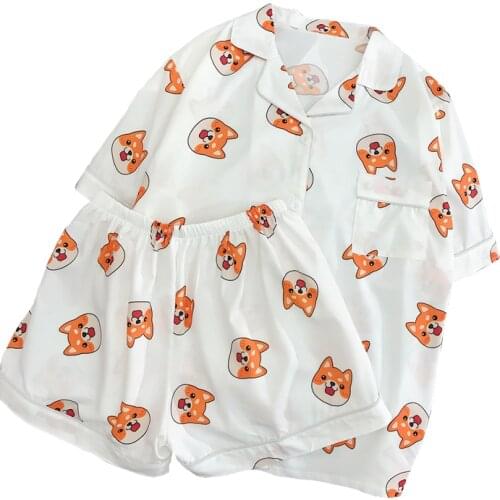 Summer Casual T-shirt Women Harajuku Ulzzange BF Korean Style Shiba Dog Printed Shirt Short Tops Korean Clothes Kawaii Tees