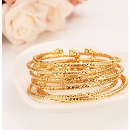 Can Open Fashion Dubai Bangle Jewelry 18 k solid Fine Yellow Gold GF Dubai Bracelet for Women Africa Arab Items Price Select