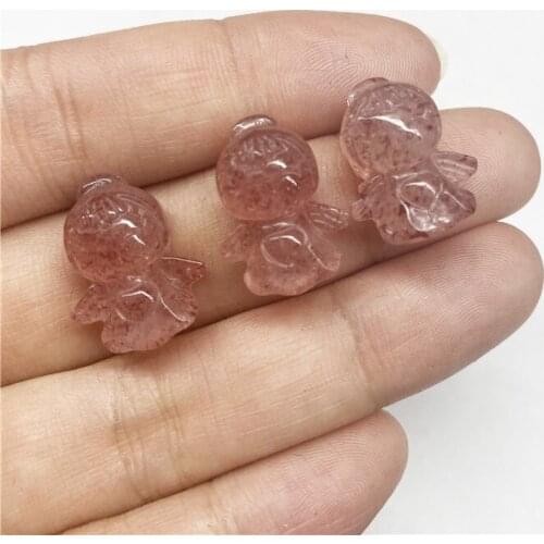 Natural strawberry quartz Crystal Mini Cute angel elves for DIY Pendant Necklaces Gift