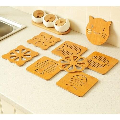 New 5 style Wood Heat Resistant Pad Pan Pot Mat Holder Kitchen Cooking Lsolation Pad Bowl Cup Coasters Home Decoration