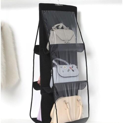 6 Space Hanging Handbag Organizer Wardrobe Closet Transparent Storage Bag Door Wall Clear Sundry Shoe Bag with Hanger Pouch