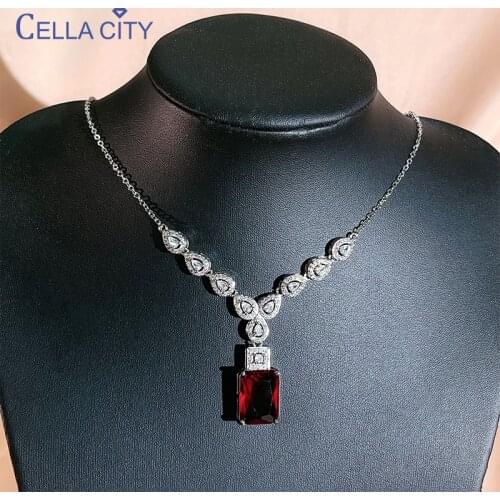Cellacity silver 925 jewelry pendant necklace with ruby gemstones 5a zircon big stone fine jewelry wedding party wholesale gift