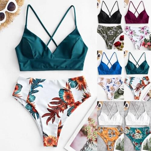 Sagace womens sexy bandage leaf print split Bikini Swimsuit summer new swimming beach wear bikinis 2021 mujer