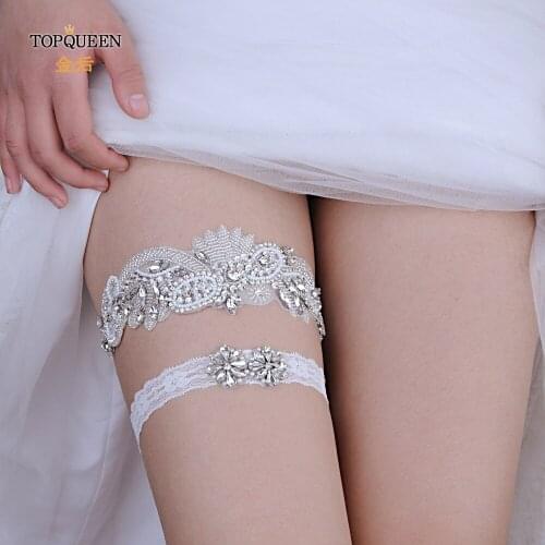 TOPQUEEN Wholesale Diamond Bridal Garters garters mature Beaded White Lace Bridal Garters Rhienstone Wedding Garters THS280 TH20