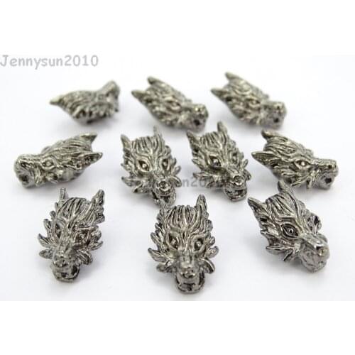 Vintage Antique Gunmetal Tone Solid Metal Wolf Head Bracelet Connector Charm Beads 50Pcs/Pack