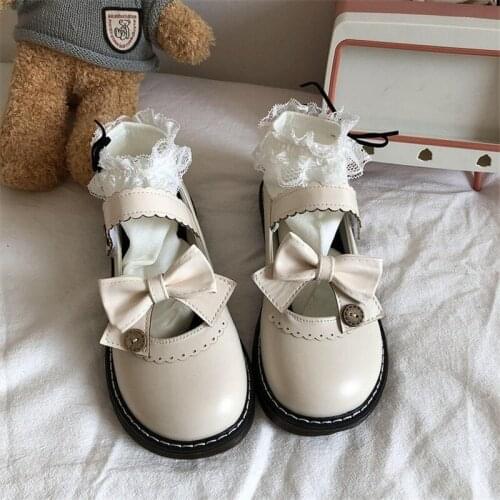 Japanese Cute Lolita Shoes Jk Uniform Student College Kawaii Style Cosplay Anime Goth Harajuku Vintage Bow Velcro Low Heel Women