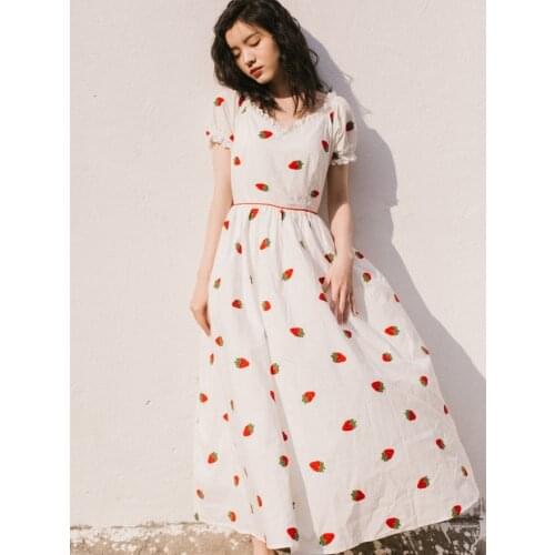 Japanese sweet lolita dress strawberry printing polo collar high waist loose victorian dress kawaii girl gothic lolita op loli