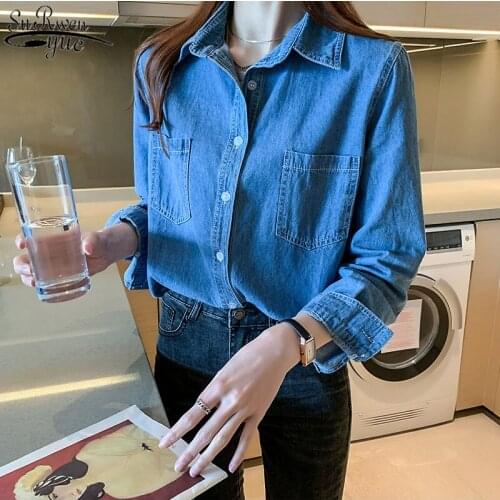 Womens Denim Jacket 2021 Korean Style Solid Casual Blue Jackets Autumn Plus Size Loose Jeans Coats Female 11967