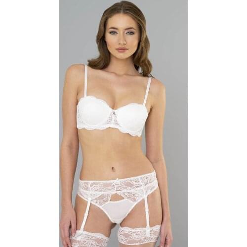 Women White Strapless Bra, Panties and Garter Set - RNLGCGLG4660