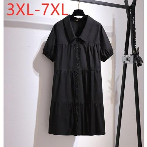 New 2021 Ladies Summer Plus Size Shirt Dress For Women Large Short sleeve Loose Cotton Button Mini Dress 3XL 4XL 5XL 6XL 7XL