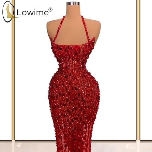 Lowime Illusion Red Beading Long Evening Dresses 2021 Sexy See Through Robes De Soiree Vestidos Formales Party Prom Gowns