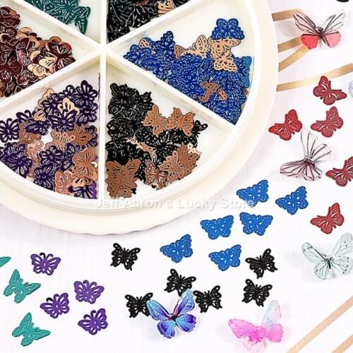 1 wheel gold metal 3d butterfly nail art decorations sequins slice kit fake nails accessories charms manicure supplies tool
