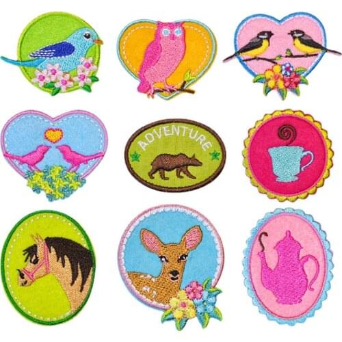 1PCS Applique Embroidery Plum Flower Patches Iron on Birds Patches for Clothing Embroidered Iron on Patch Stickers for Clothes