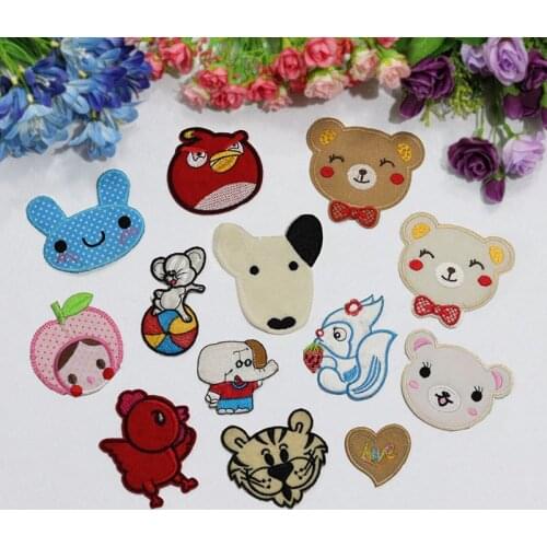 50pcs/lot Embroidery Patch Clothing Decoration Accessory Bear Elephant Tiger Bird Animal Squirrel Iron Heat Transfer Applique