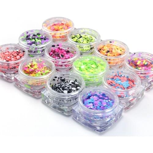 12Jars/Sets Mixed 1mm,2mm,3mm Round Nail Glitter Sequins Mixed 12 Colors Nail Patch Sequins DIY Nail Art Sequins Glitter HPT068