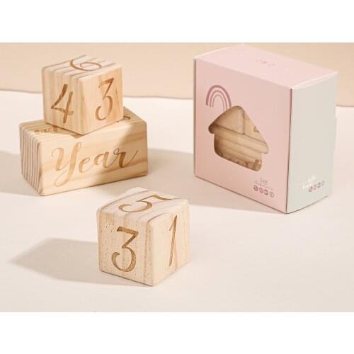 3 PCS Baby Milestone Wooden Block Pine Wood Birth Photography Prop Block Newborn Birth Month Birthday Wooden Teether Toys