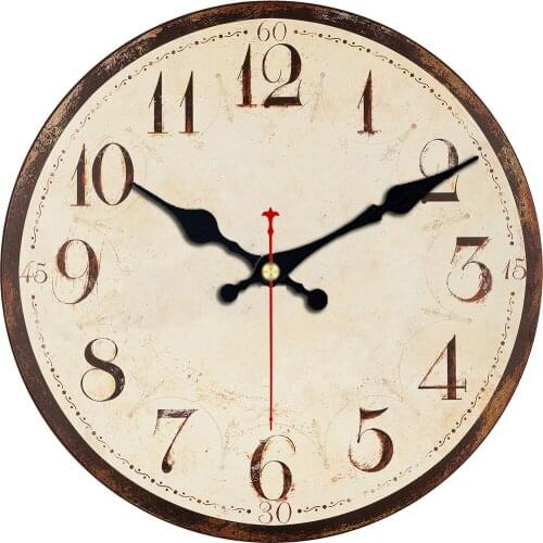 12inch Silent Wall Clock Quartz Retro Large Vintage Wall ClockNon -Ticking Quiet Decorative Kitchen Bedroom Modern Wall Clock