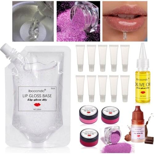 DIY Lip Gloss Tools Lip Gloss Base Moisturizing Lip Gloss Gel 100ml Clear Base Gel Pigment Powder Glitter Flavor Essence