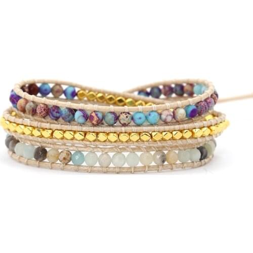 Bohemia Vintage wax rope Bracelets natural Stone 3 Strands Wrap Bracelets for Women Multilayer Boho Bracelet Handmade Jewelry