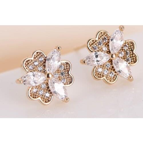 DE182 Fashion Exquisite Elegant 4A Zircon Geometry Flower Ear Stud GIRLS Gift Party Banquet WOMENS Jewelry Earrings 2021