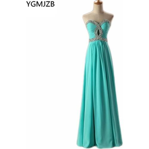 Cheap Bridesmaid Dresses Long 2018 A-Line Sweetheart Beaded Sequined Chiffon Turquoise Pink Blue Green Wedding Party Dress 2018