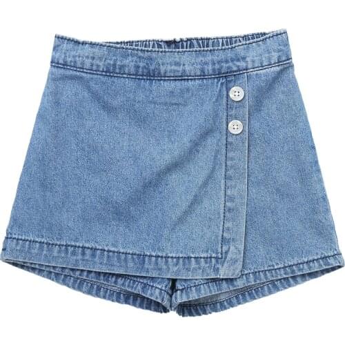 Kids Girls Skirts Jeans Shorts Fashion Pure Color Elastic Waistband Buttons Short Pants Children Summer Hot Shorts Denim Skirt