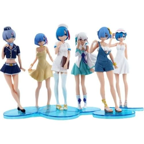 6pcs/set Re: Life In A Different World From Zero Figure 17cm Rem Ram Action Figures Collection Model Desk Decor Surprise Gift