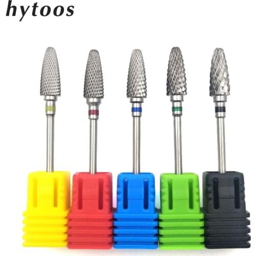 HYTOOS 5 Size Tungsten Carbide Nail Drill Bit 3/32" Rotary Manicure Cutters Bits For Manicure Drill Accessories Gel Removal