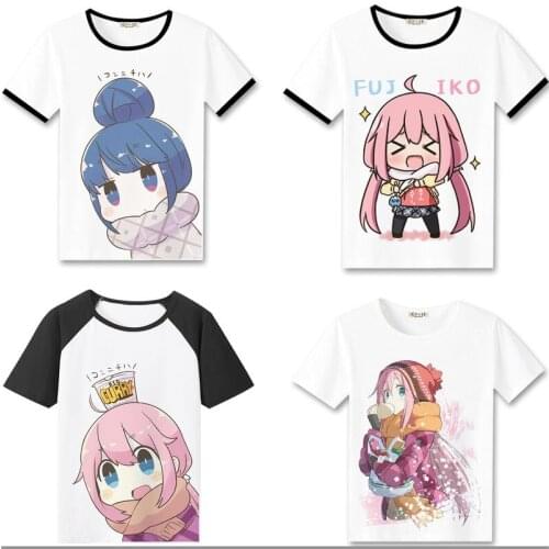 Anime Yuru Camp Cosplay T-shirt Sengoku Nadeko Shima Rin Women Men T Shirt polyester Short Sleeve Tops Tee
