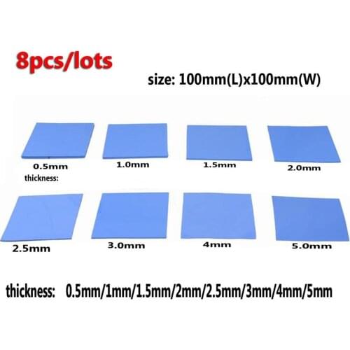 Gdstime 8pcs ThermalPad Conductive Silicone 100x100mm 0.5mm 1mm 1.5mm 2mm 2.5mm 3mm 4mm 5mm For CPU GPU IC Heatsink Cooling