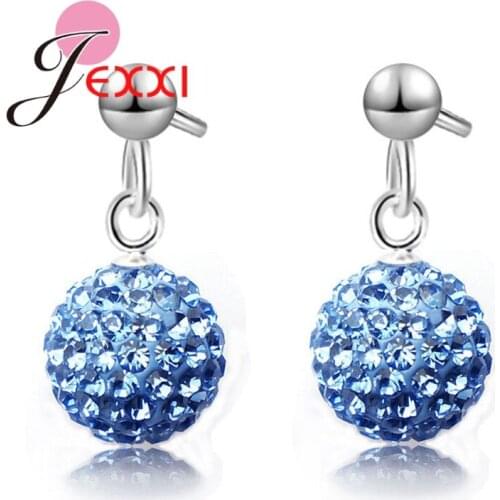 Hot Promotion 925 Sterling Silver Drop Earrings for Women Wedding Engagement Jewelry Shiny Crystal Ball Colorful Brincos