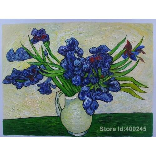 Hand painting art Vase of Irises of Vincent Van Gogh reproduction oil Canvas Handmade High quality