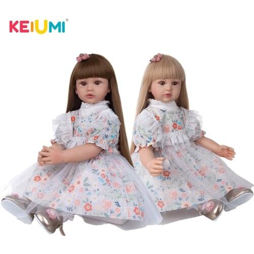 KEIUMI 24 Inch Long Straight Hair Princess Bonecas Reborn Plain White Skirt Soft Touch Baby Girl For Childrens Gift