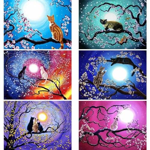 Cat Tree Moon Diamond Painting Animal Cartoon Round Full Drill Nouveaute DIY Mosaic Embroidery 5D Cross Stitch Home Decor Gifts