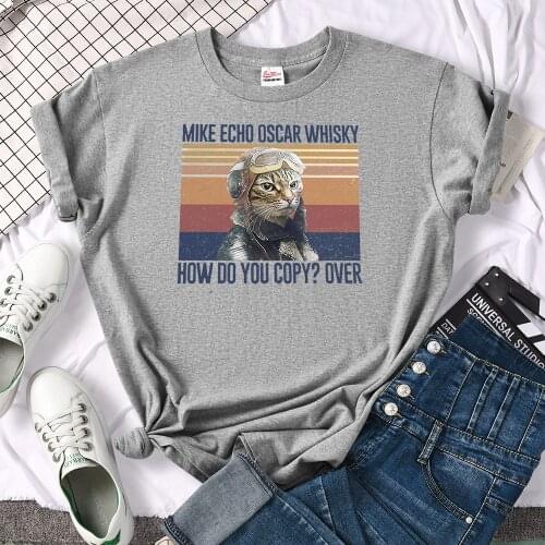 Cat Mike Echo Oscar Whisky Print T Shirt Woman Fashion Oversize Tops Creative Big-Size Tshirts Retro Breathable Womans T Shirts